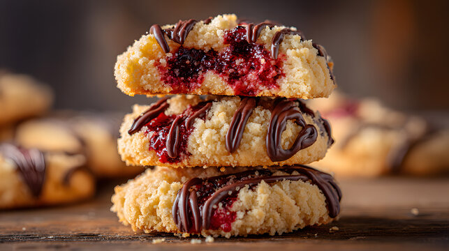 Crumble cookies jam chocolate homemade cookies stack