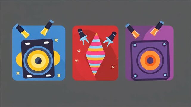 Music party and event icons for app ui and digital media, flat vector symbols