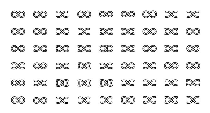 Linear infinity icon collection with loop endless and continuous symbols vector illustration