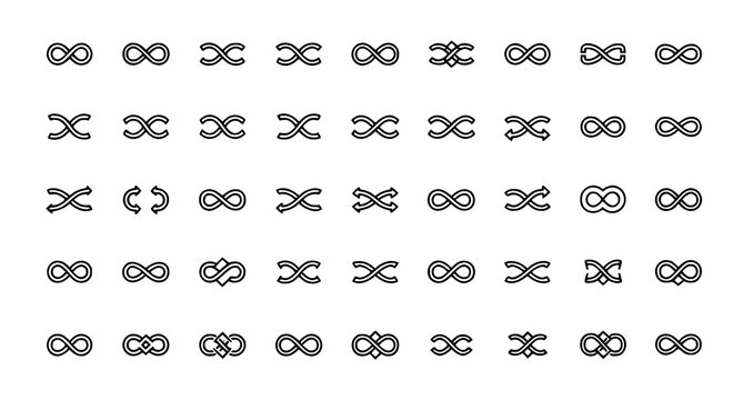 Infinity and loop outline icon set with endless symbols and continuous line vector illustrations
