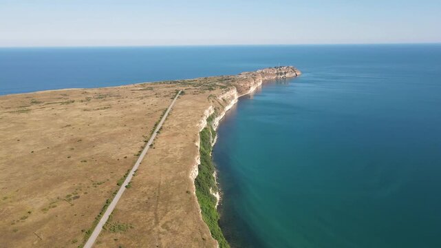 Aerial view of Black sea coast near Kaliakra cape, Dobrich Region, Bulgaria