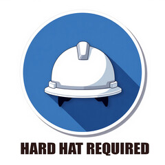 Fototapeta premium Hard hat required mandatory safety sign with white helmet illustration on blue background.