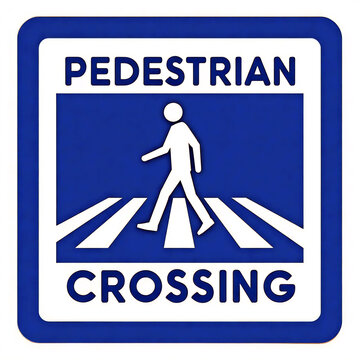 Pedestrian crossing sign blue and white zebra crossing traffic symbol for walking.