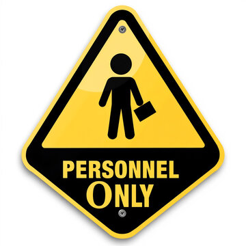 Personnel only sign, yellow diamond shape with person icon.