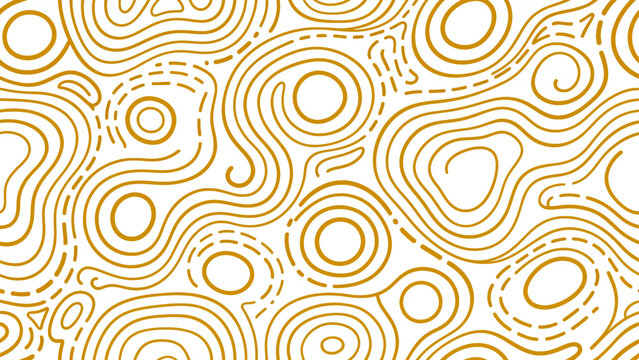 Gold concentric circles and abstract wavy lines contour map seamless pattern