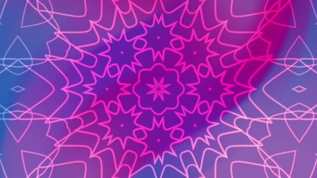 Neon mandala pattern featuring symmetrical floral shapes. Ideal for backgrounds, textiles, home decor, and packaging designs.