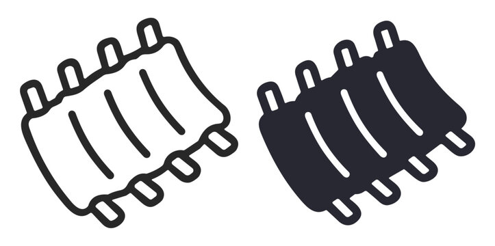 Ribs icon set in outlined and filled style for food and barbecue design on transparent background