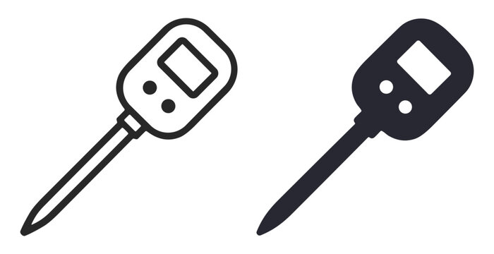 Digital soil moisture meter outline and silhouette icon set for gardening and agriculture on transparent background