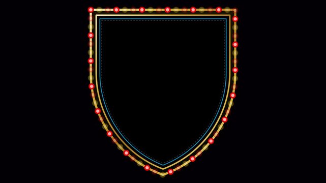 Pure solid black luma key shield crest retro marquee frame.