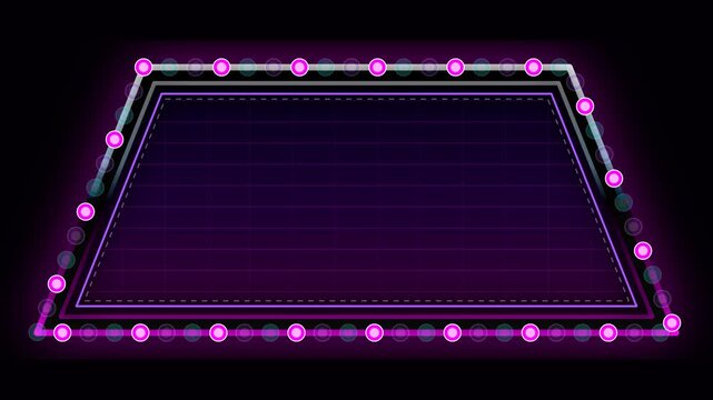 1980s synthwave outrun retro marquee frame with chrome borders and flashing neon cyberpunk bulbs.