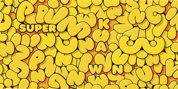 Bubble letter pattern vibrant yellow typography with pink outline
