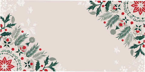 Holly berry and evergreen floral ornament with a neutral background © Babita