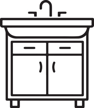 Sink cabinet vanity icon in minimal outline style with modern bathroom furniture design