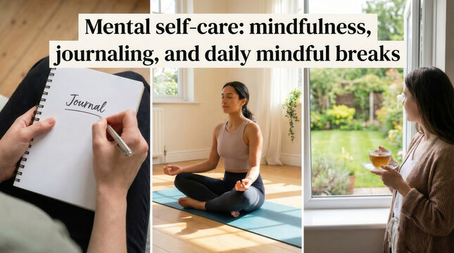 Mindful self care routine with journaling, meditation, and peaceful daily habits