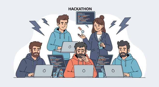 Teamwork in Coding Competition, Hackathon Event, Developers Working Together