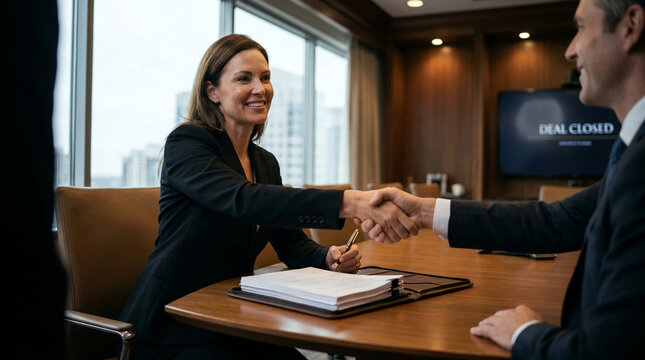 Professional woman closing a business deal with a handshake