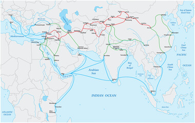 Fototapeta premium Detailed Geographical Map of the Ancient Silk Road
