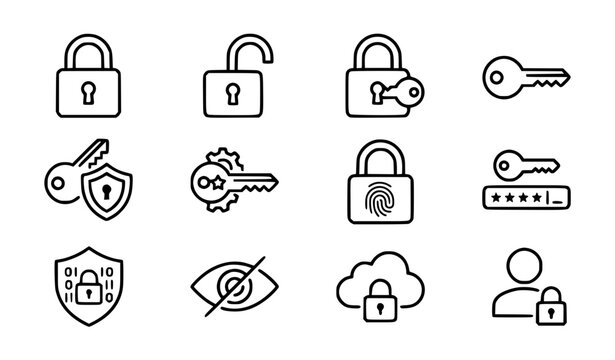 Key line icons set lock padlock unlock vector illustration