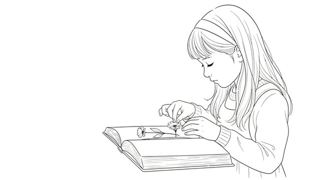 Young girl carefully crafting at her desk indoors.