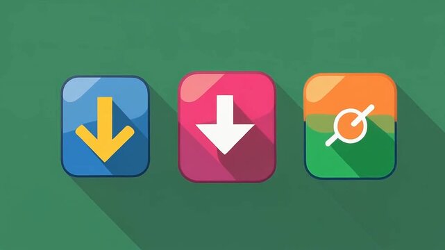 Download and prohibition symbols for mobile app ui, flat design vector icons with long shadow