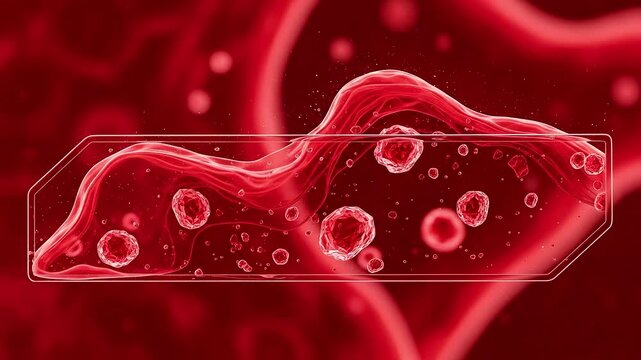 Abstract medical animation of red blood cells on a microscope slide