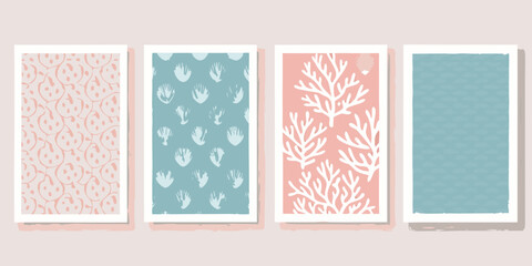 Coral Prints Four Framed Minimalist Vector Illustrations © Ganesh
