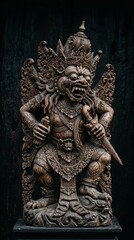 Fototapeta premium Balinese Statue of Guardian Spirit with Dagger in Dark Setting