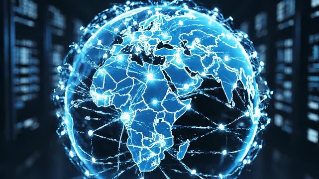 Digital globe network connections showing global communication and technology data transfer