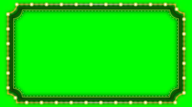 Green screen chroma key vintage golden ticket marquee frame.