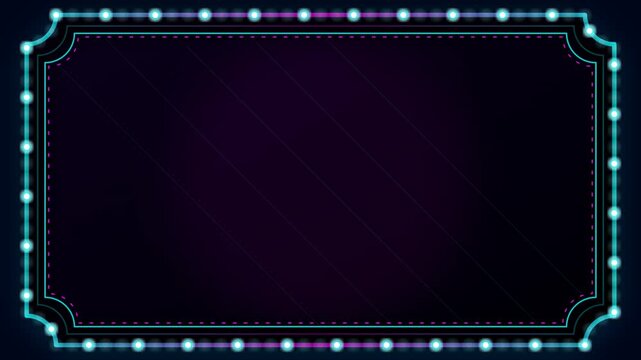 Cyberpunk neon glowing vintage ticket VIP pass marquee frame.
