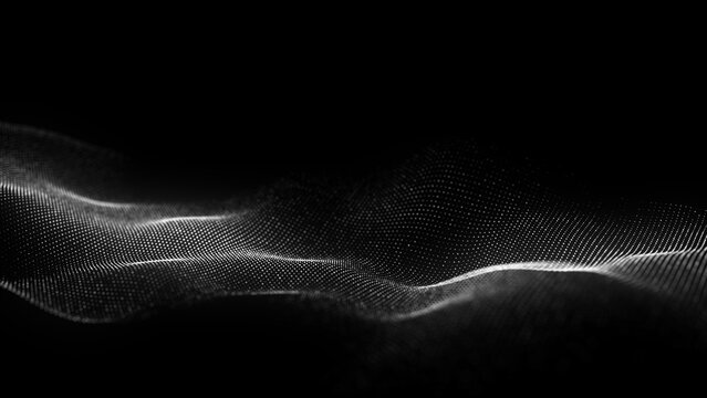 Black wave of particles. Big data visualization. Abstract background with a dynamic wave. 3d rendering.