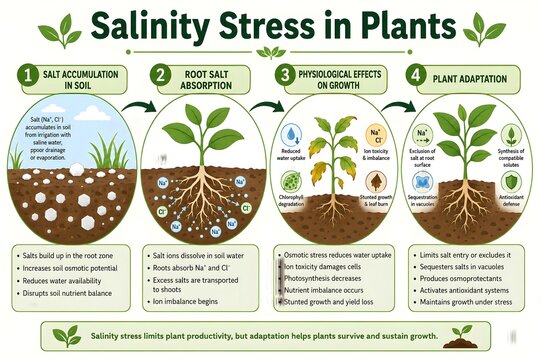Four Stages of Plant Salinity Stress Scientific Infographic