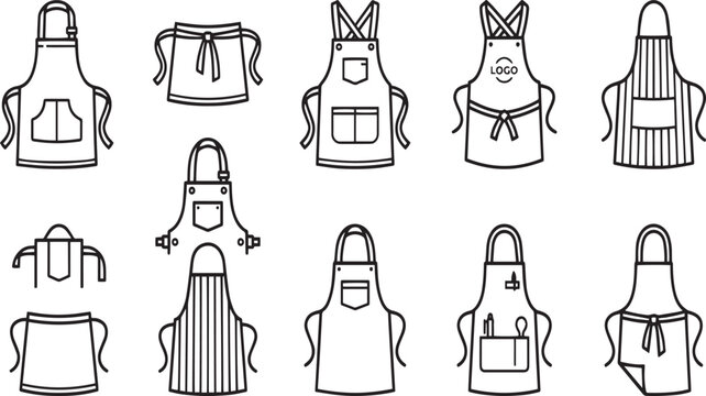 Apron Line Icon Set for Kitchen, Cafe, and Barista Branding (58 characters)