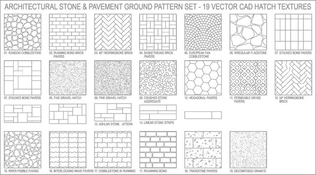Architectural stone pavement ground patterns collection vector cad hatch
