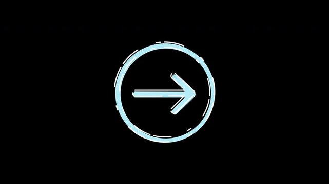 A glowing blue arrow within a circle on a black background, symbolizing direction or navigation.