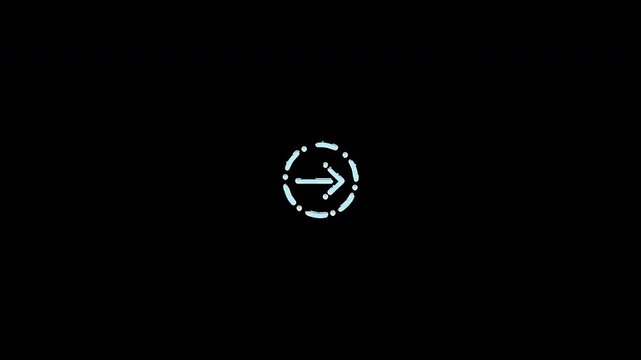 A glowing white arrow icon appears on a solid black background, symbolizing direction or progress.