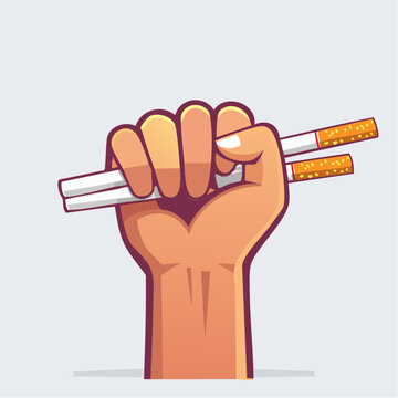Fist holding cigarettes, symbol of addiction or anti-smoking campaign