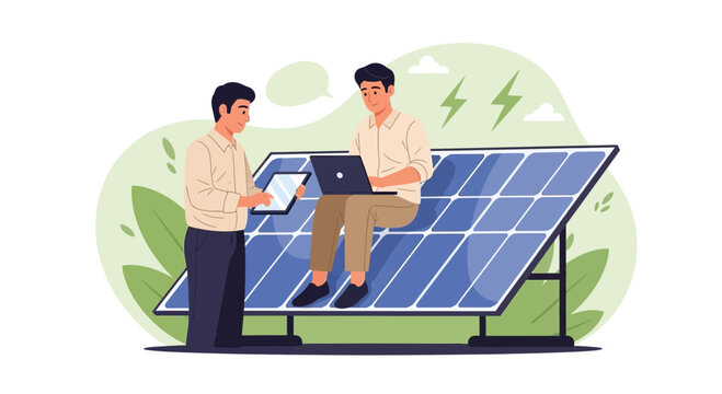 Teamwork Solar Energy Innovation - People with Laptop and Tablet