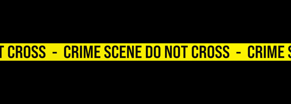 Crime scene do n ot cross, yellow police tape. Warning, crime scene analysis, forensic investigation.