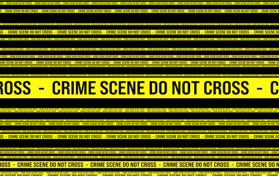 Crime scene do n ot cross, yellow police tapes. Warning, crime scene analysis, forensic investigation.
