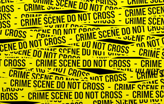 Crime scene do n ot cross, yellow police tapes. Warning, crime scene analysis, forensic investigation.