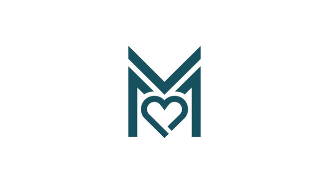 Abstract monogram M heart shape logo design.