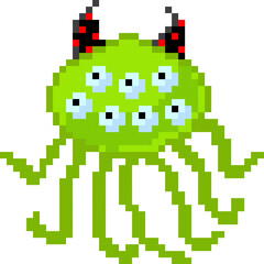 Obraz premium Alien Monster With Tentacles Pixel Art