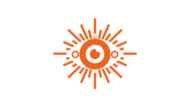 Abstract eye symbol with orange sunburst radiating lines.