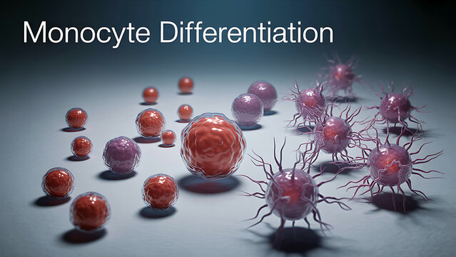 Monocyte differentiation into macrophages and dendritic cells process  Monocytes transform into mature immune cells