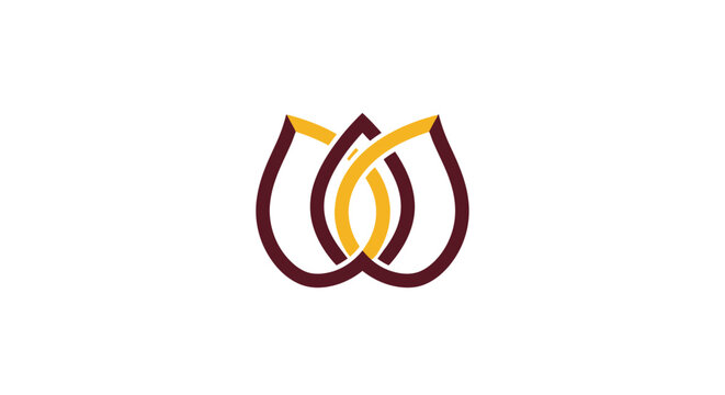 Abstract interconnected loop logo in gold and maroon colors.
