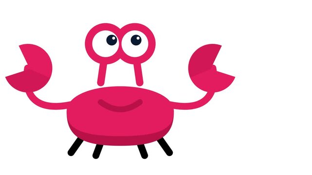 Cute animated dancing red crab character with waving claws, bouncing body, and tap-dancing legs on a white background.
