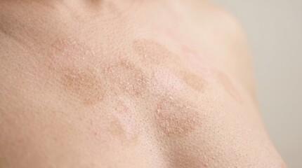 Fototapeta premium Flaky pityriasis versicolor fungal infection patches on patient upper chest
