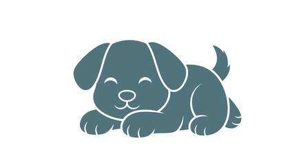 Adorable gray puppy dog lying down on white background. © ikk
