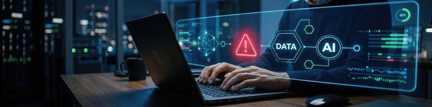 Data breach alert ai security analysis tech environment digital content evening viewpoint cybersecurity concept